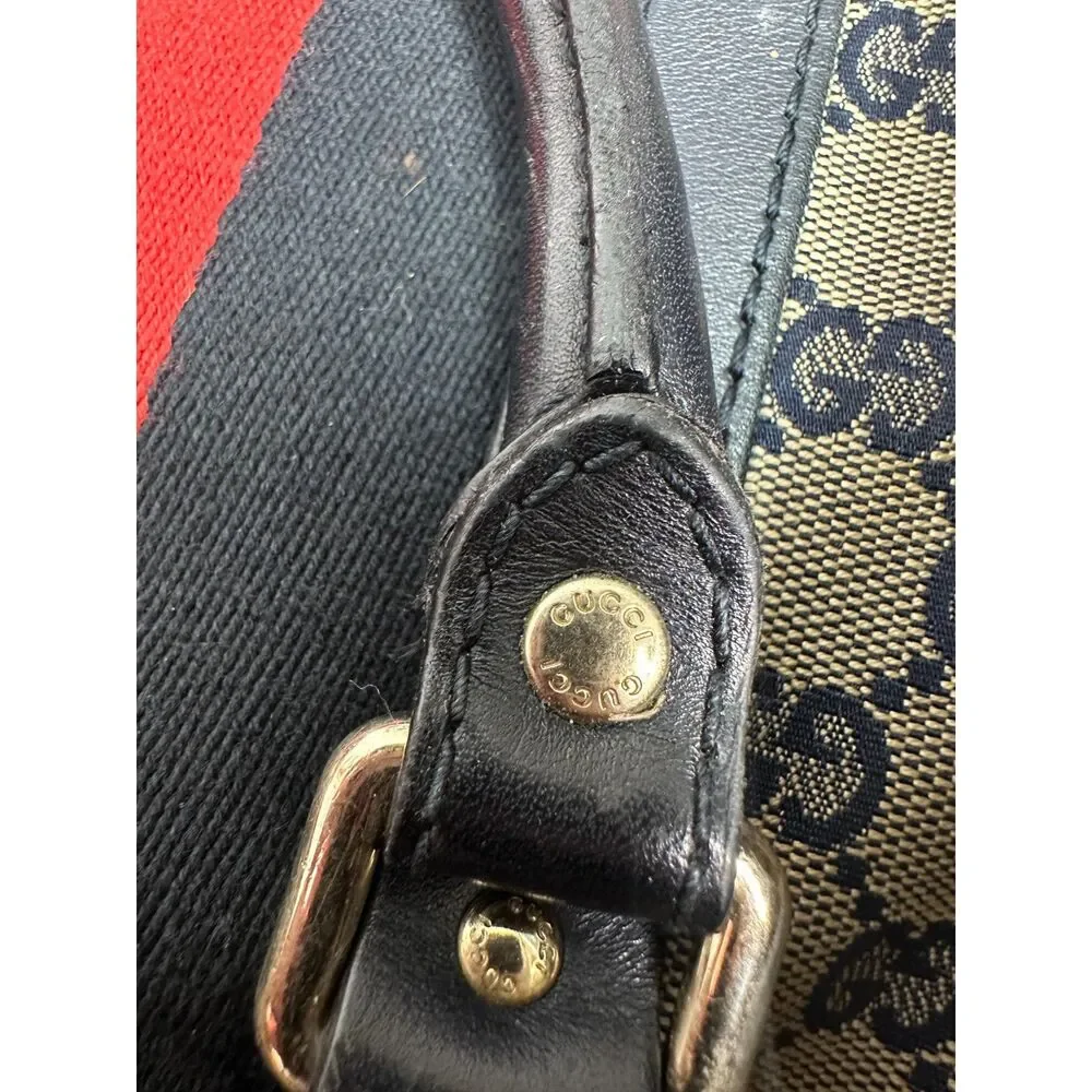 Gucci Vintage Web Boston GG Canvas Navy Red Satchel Medium - FLAWS READ - Picture 7 of 13